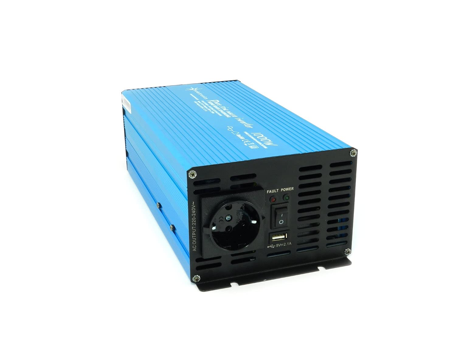 solartronics TS1000 przetwornica napięcia 12 V na 230 V, 1000 W, 2000 W, czysta sinusoida, niebieski falownik solarny gniazdo USB AC
