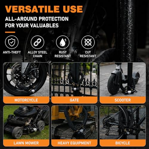 Candado para Motocicleta Cadena de Acero Endurecido 10mm Antirrobo con Cerradura en U y 4 Llaves, 3.2FT Resistente a Cortes para Motocicleta, E-Bike, Scooter, Bicicleta, Portón - Dorado miniatura 2