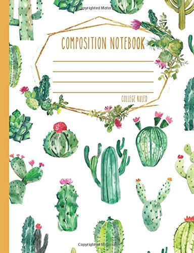 Composition Notebook: Pretty Watercolor Cactus College Ruled Blank Lined Notes Journal For Girls Teens Women