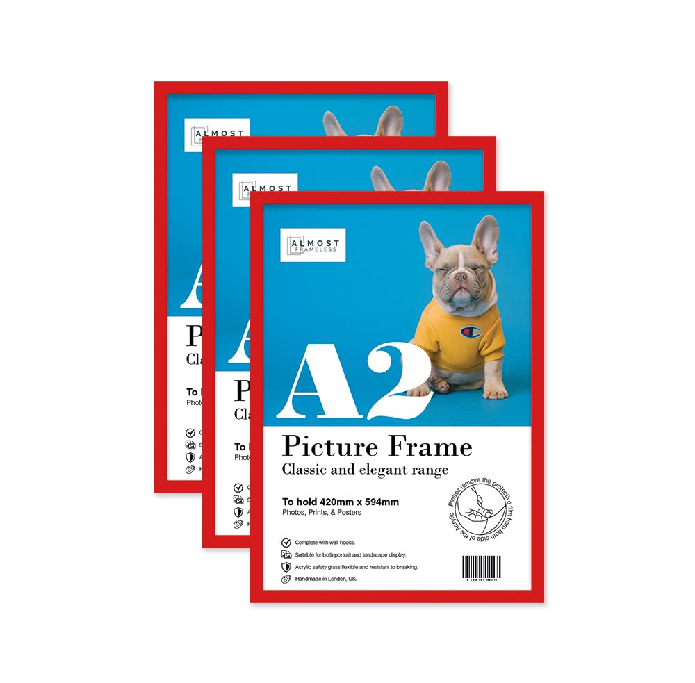 Almost Frameless Red A2 Picture Frame Set Of 3, Display A2 Picture Gallery Wall, Poster, Photo, Artwork, Or Print,