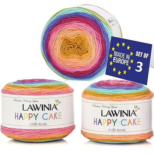 LAWINIA Happy Cake Premium Rainbow Yarn DK, Pack of 3 Each 150g, 530m Cake DK Knitting Yarn
