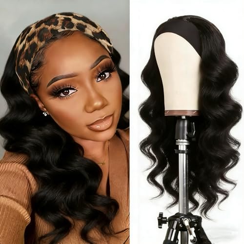 XSY Body Wave Headband Wig Human Hair for Black Women Brazilian Virgin Hair Wear and Go Glueless Wigs Machine Made 150% Density Natural Color 14 Inch
