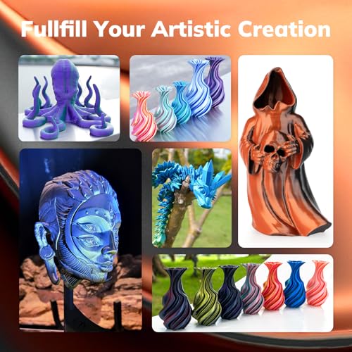 Image of AMOLEN Silk PLA 3D Printer Filament, Dual Color Black Orange PLA 1.75mm, Shiny Color Change Filament 3D Printing PLA Filament for Most FDM 3D Printer, 1kg Spool(2.2lbs)