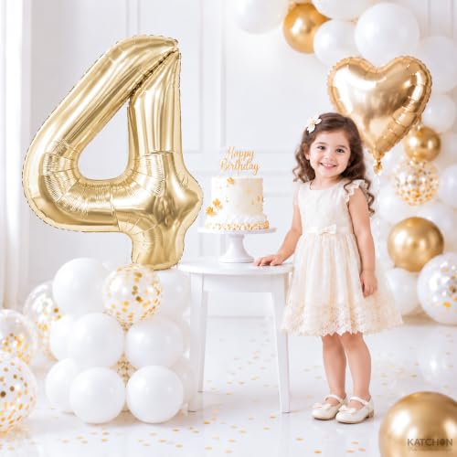 Image of KatchOn, Number 4 Balloon, 40 Inch Champagne Gold Foil Number Balloon
