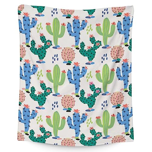 Cactus Throw Blanket - Soft, Fuzzy & Warm - 60x80 Inches Flannel Blankets for Bed, Couch - White Aesthetic Throws Gift for Womens, Mens