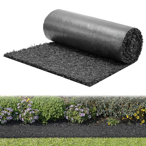 VEVOR Rubber Mulch Mat Roll, 96 x 24 in Recycled Rubber Mulch Mat, 0.5 Thick Cuttable, Reduced Weed Growth, Natural-Looking Weed Barrier Mat, Permanent Walkway Pathway for Landscaping