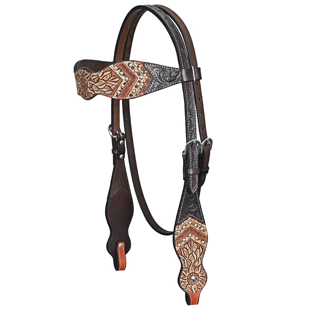 HILASON Western Horse Floral Headstall Breast Collar Set American Leather Brown | Tack for Horses
