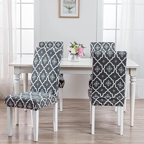 Image of House of Quirk Elastic Chair Cover Stretch Removable Washable Short Dining Chair Cover Protector Seat Slipcover (Pack of 1, Jaipur Grey)