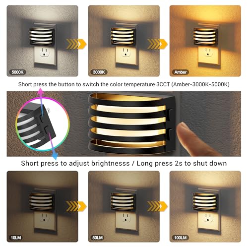 Image of JandCase LED Night Lights Plug into Wall, [2 Pack] Night Light with 3 Colors 3000K-5000K-Amber, 3 Level Brightness Adjustable Plug in Night Light, Dusk to Dawn Nightligts for Adults Bedroom Bathroom