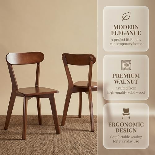 Image of HNY Farmhouse Solid Wood Dining Chairs Set of 4, Mid Century Modern Armless Kitchen & Dining Room Chairs with Curved Back, 300 LBS Capacity, Walnut for Home, Apartment
