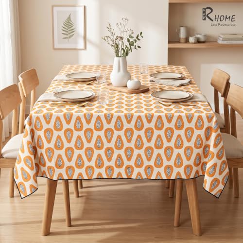 Image of R home Papaya Print Table Cover | 100% Cotton | 140 x 180 cm (56 x 72 Inch) | Decorative Table Cover with Peko Border | Perfect for 6 Seater Dining Tables, Kids' Parties, Cocktail Parties
