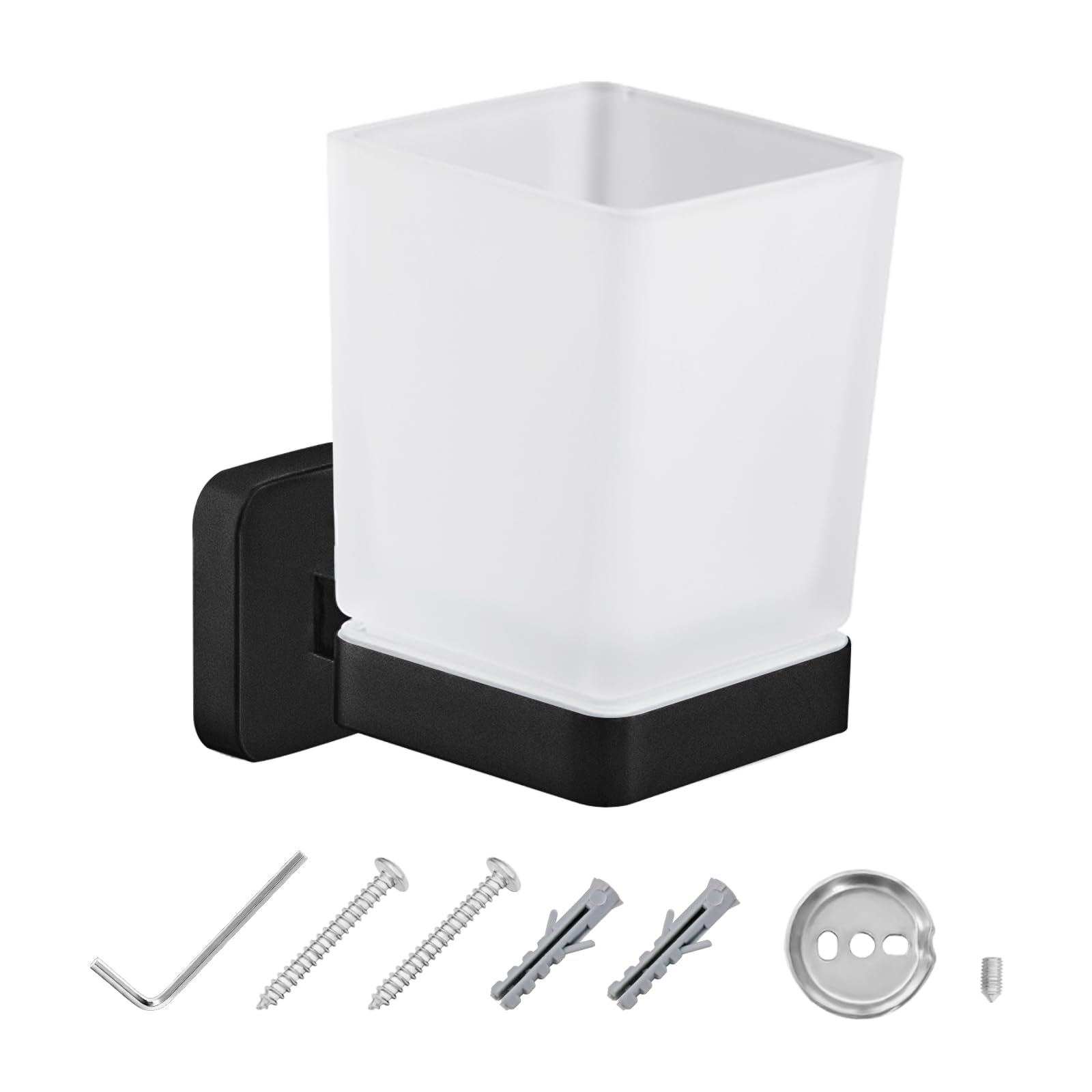 Organisateur de dentifrice mural carré noir JASSFERRY avec gobelet en verre brossé pratique