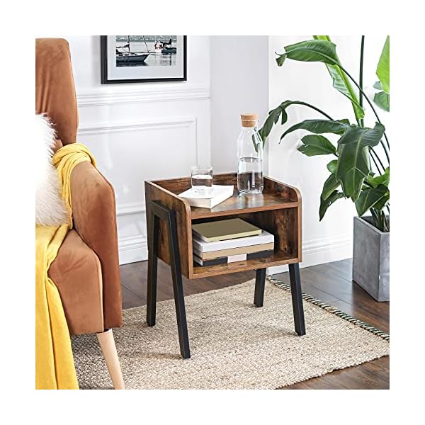 VASAGLE Side Table, Nightstand, Stackable End Table with Open Storage Compartment, Retro Rustic Chic, Industrial Accent Furniture with Steel Legs, Rustic Brown and Black LET54X - Image 5