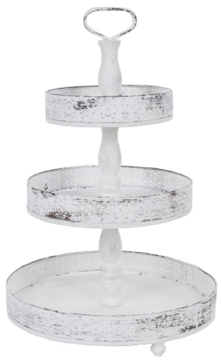 Casa Padrino Etagere Stile Country 3 stadi Shabby Chic Bianco Antico Ø 40 x H. 66 cm - Accessori Gastronomia