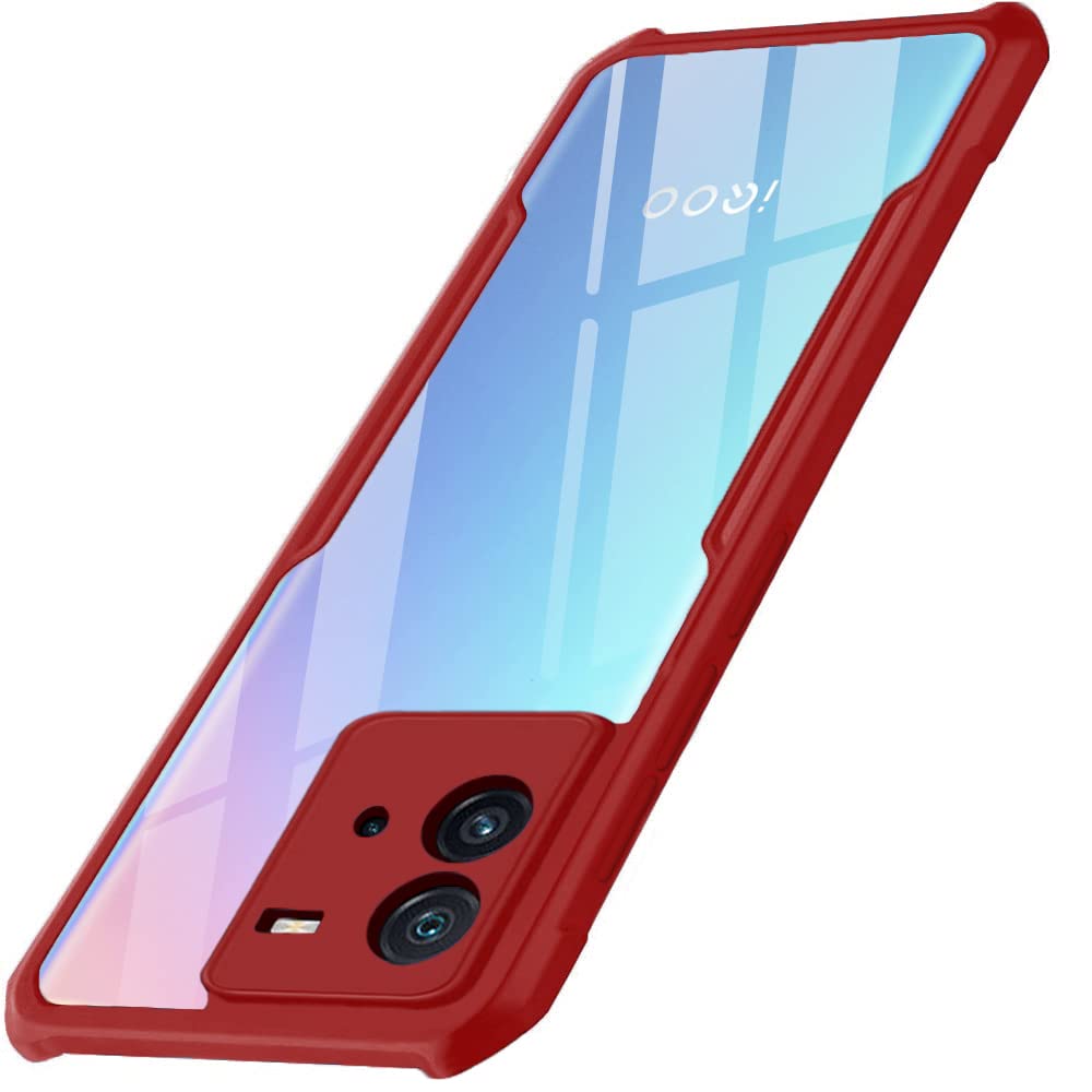 TheGiftKart Shockproof Crystal Clear Back Cover Case for iQOO Neo 6 5G | 360 Degree Protection | Protective Design | Transparent Back Cover Case for iQOO Neo 6 5G (PC & TPU | Red Bumper)