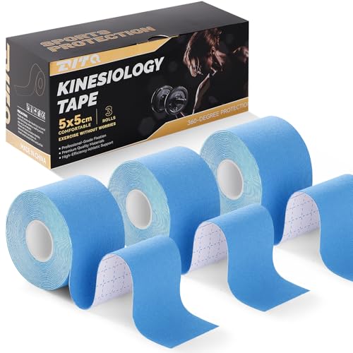 Image of Kinesiology Tape (3 Rolls) - Acrylic Adhesive Muscle Tape - Waterproof, Breathable, Hypoallergenic - Ideal for Muscle Support & Injury Recovery - 2 Inches x 16 Feet (Light Blue)