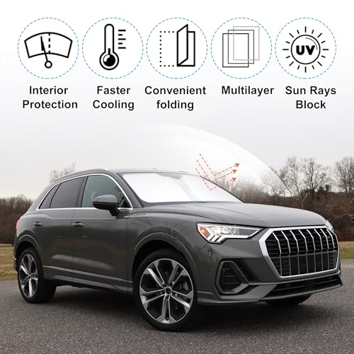 Image of Windshield Sun Shade Custom Fit for 2019-2024 2025 2026 Audi Q3 Accessories Foldable Sunshade Sun Blocker Protect Car from Sun Rays & Heat Damage Keep Car Cooler