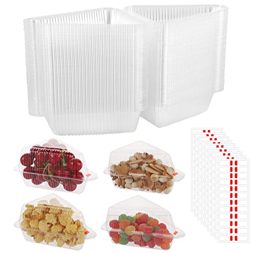 100 cajas de rebanadas de pasteles, cajas individuales para tartas con calcomanías de sellado, recipientes transparentes para porciones de pasteles, sándwiches, queso, pasteles, ensalada