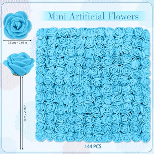 MWOOT Pack of 144 Light Blue Artificial Roses Flower Heads - Image 2