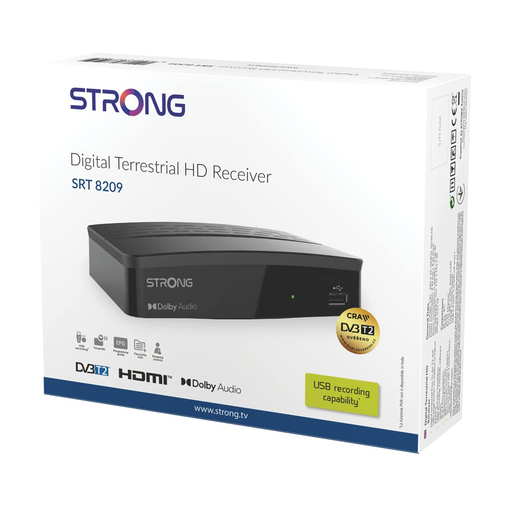 STRONG SRT 8209 Décodeur TNT Full HD DVB-T2, Récepteur HEVC avec Fonction enregistreur (HDMI, Péritel/SCART, USB, LAN, RSS) Noir