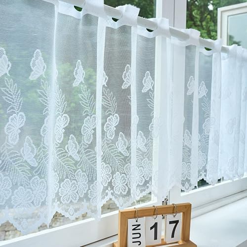 Disnace Rideau Brise-bise Court 50x150 cm – Voilage Blanc pour Cuisine, Fenêtre & Salon – Rideau Tringle à Passer pour Petite Fenêtre – Voilage...