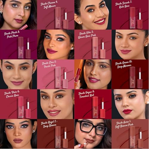 Image of Parul Garg Beauty Ultimate 10-in-1 Mini Silk Matte Liquid Lipstick Set for Indian Skin Tone | Long-Lasting, Transfer-Proof | Perfect for Gifting & Special Occasions | Pack of 10, Multicolor