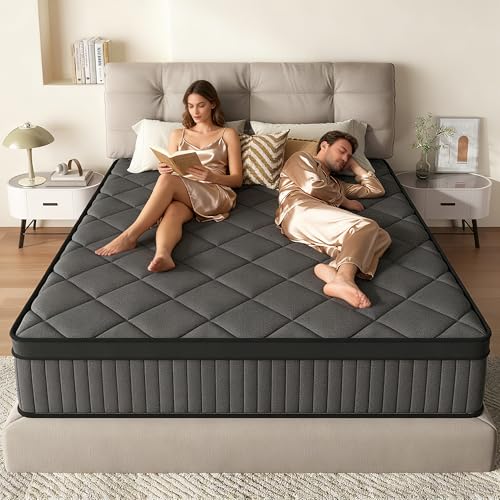 SogesSleep Queen Mattress, 10 Inch Hybrid Mattress in a Box for Couples and Master Bedroom, Medium Firm Support with Pocketed Coils for Back Pain Relief, CertiPUR-US Certified, 80''x60'', Black