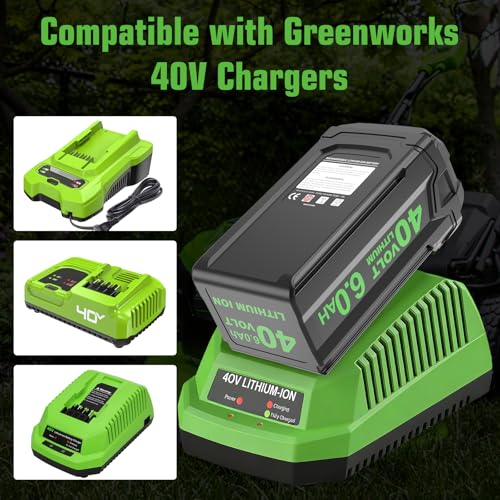 Image of 2Pack 6000mAh Lithium ion Replacement for Greenworks 40V Battery 6.0Ah Compatible with Greenworks 40Volt GMAX Battery 29462 29472 29252 20202 22262 25322 Cordless Power Tools(Black)