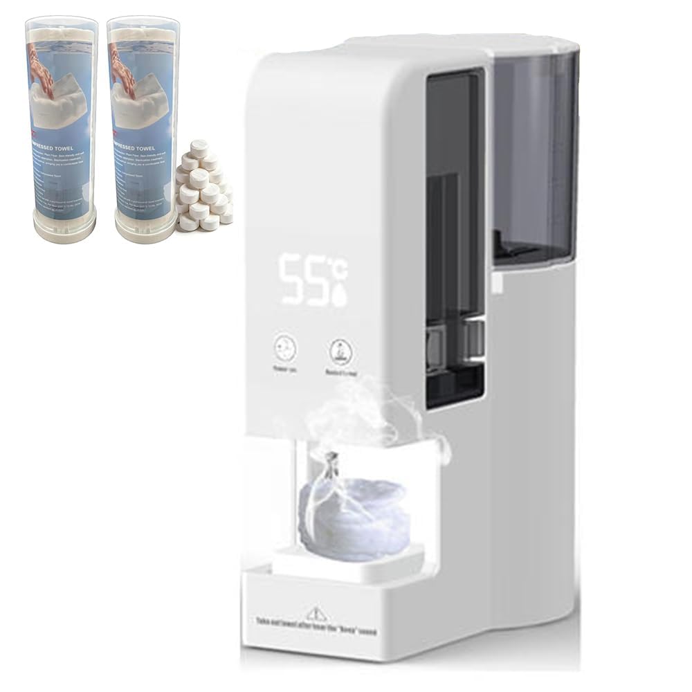 Hot Face Towel Heater Machine, Automatic Disposable Towel Warmer with Steam, 5-Second Heating, 55°C Constant Temperature, Portable Face Towel Steamer (1PC Face Towel Machine+40PCS Towels)