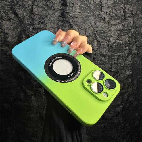 Coque iPhone 12 Pro magnétique mate avec protection d'objectif dégradé vert bleu