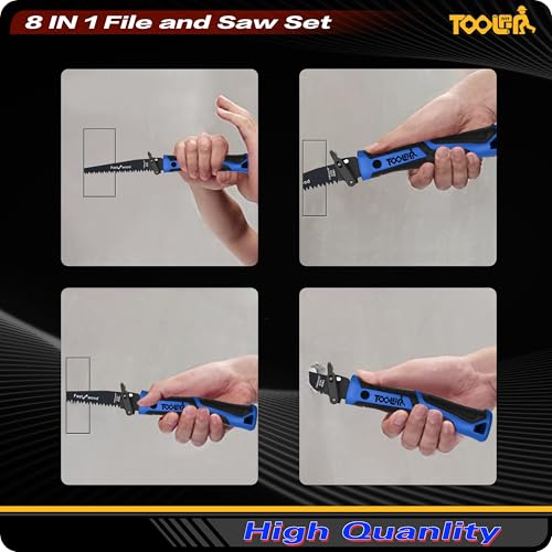 Image of 8-In-1 Multi Blades Hand Saw, Drywall Cutter. Hacksaw. Long Blade, Jab Saw, For Cutting Drywall, Sheetrock, Wood, Metel, Plastic, Plywood. Blade Quick Change Mechanism. Blue Handle