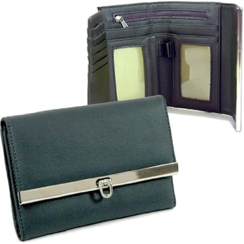 Dasein Women's Tri-fold Flip Clasp Plain Leather Checkbook Wallet Purse -Navy Blue