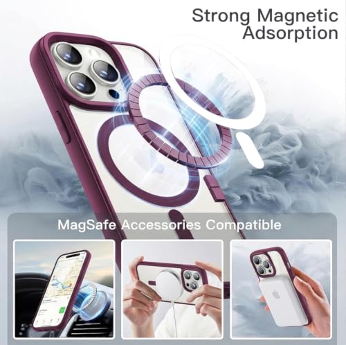 Image of DIZORO iPhone 15 Pro Max Case,Compatible with MagSafe, Non Yellow Military-Grade Drop Protection & Hard PC Back Cover Slim Transparent Anti-Scratch Shockproof Phone Case - Wine Red