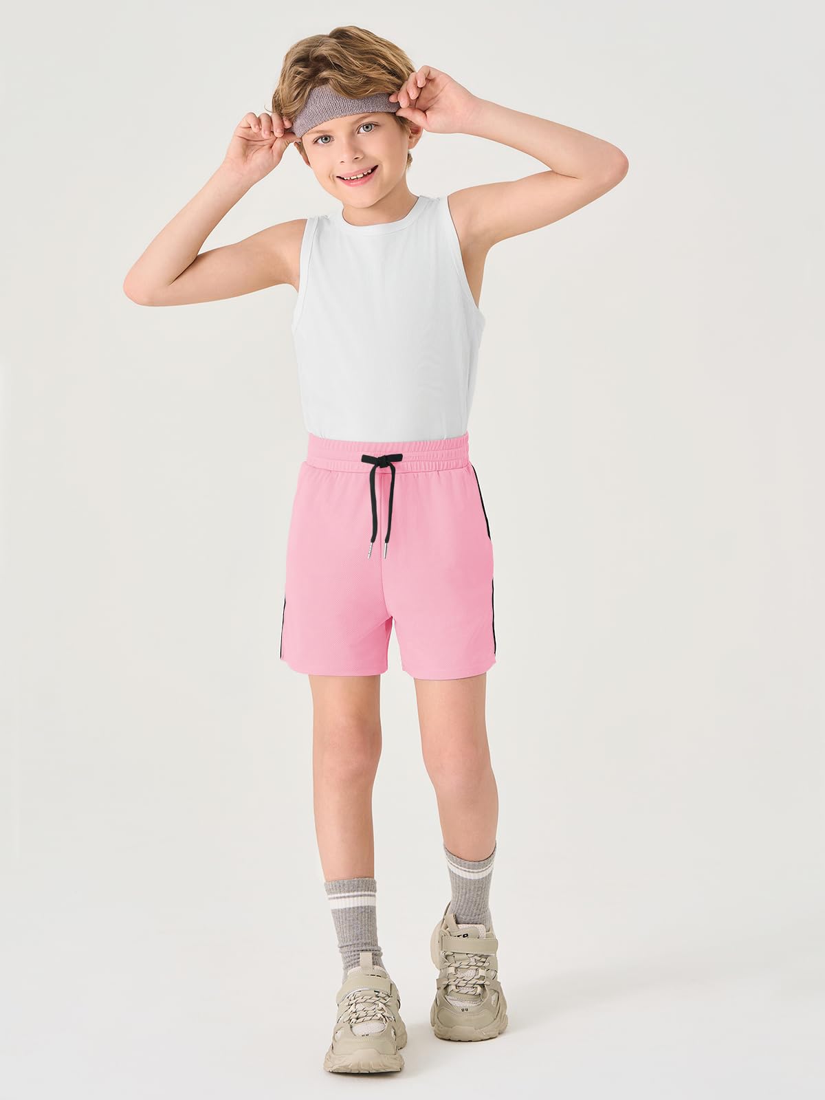 Haloumoning Pantalones cortos de verano para niño, pantalones cortos de deporte para niños, monocolor, secado rápido, ligeros, abertura lateral, pantalones de baloncesto con cintura elástica - 5