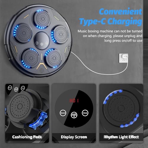 Image of Drumstone (𝗦𝗽𝗲𝗰𝗶𝗮𝗹 𝟭𝟱 𝗬𝗲𝗮𝗿𝘀 𝗪𝗮𝗿𝗿𝗮𝗻𝘁𝘆) Smart Music Boxing Machine - Wall Mounted Bluetooth Punch Trainer with LED Lights, 9 Modes, Score Display, Home Workout Equipment