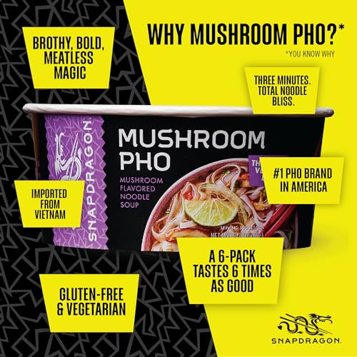 Image of Snapdragon Mushroom Pho Instant Noodle Bowls | Mushroom Flavor Broth with Rice Noodles | Gluten Free | No Artificial Flavors | No MSG Added | 2.1 oz (6 Pack)