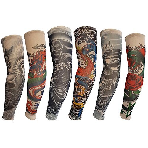 AUTEK 6 piezas Mangas Tatuaje temporal falso Resbalón Kit de mangas de brazo Cráneo Fantasma Diablo U