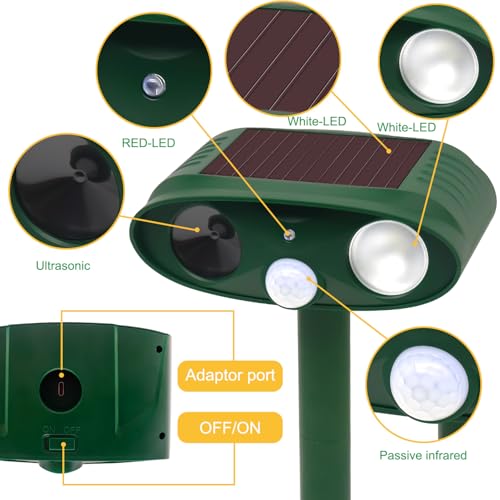 Ultraschall Katzenschreck für Garten, Solar-Betriebener Marderschreck Tiervertreiber mit LED-Licht Wirksam gegen Katzen, Hunde, Vögel, Füchse, Ratten
