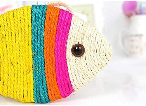Miniatura 2 de MECO Alfombrilla de rascar creativa con forma de pez para gatos, tapete rascador de sisal con cuerda para colgar para pared, suelo, sofá, sala de