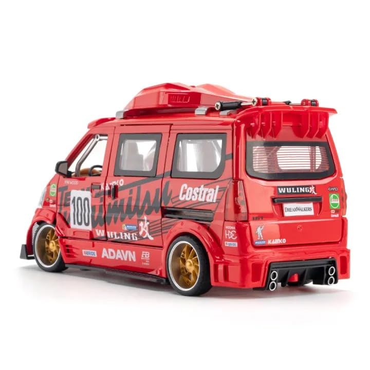 Image of Scale Exclusive Alloy Metal Pull Back | Die-cast Car Model with Sound Light Mini Auto Toy for Kids Metal Model Toy Car with Sound and Light (1:24 Scale Wuling Van Modified-RED)