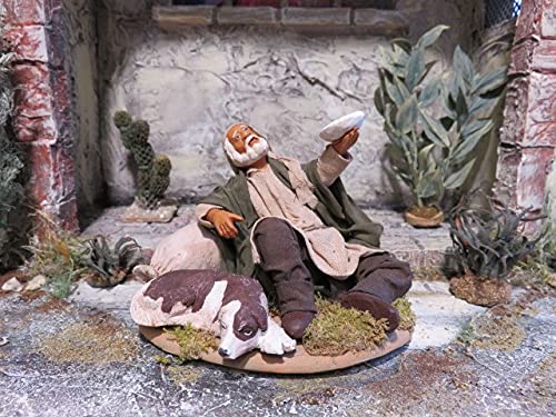 Bettler con cane 14/16 cm in argilla, 100% fatto a mano, presepe e statuine presepe