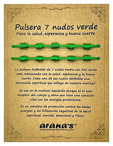 arana's - Pulsera 7 nudos verde mujer hombre - Para la salud y esperanza - Hilo...