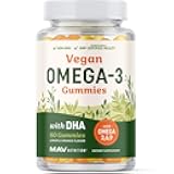 Omega 3 6 9 + DHA Gummies | Plant-Based Triple Omegas from Algae, Flaxseed & Safflower Oil | 50mg of DHA | Vegetarian, Non-GMO, Gluten-Free, Essential Fatty Acid Supplements for Adults | 60 Gummies