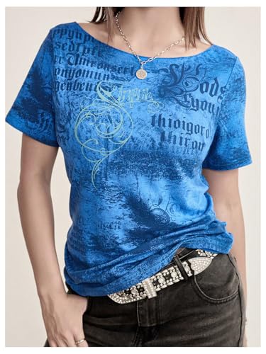 SOLY HUX Women's Y2k Goth Graphic Tees Off The Shoulder Short Sleeve Vintage T Shirt Streetwear Summer Tops4