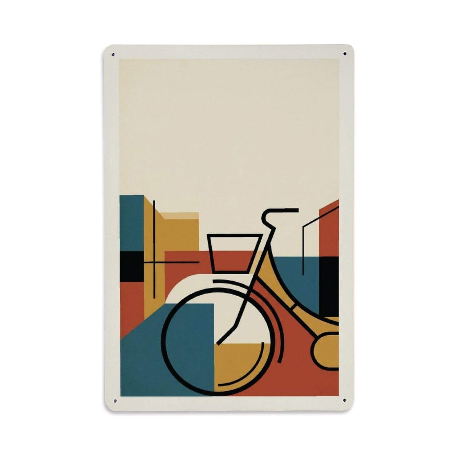 Pedal Bike Compressed Modernist Geometry Colorblock Metal Tin Sign Plaque Wall Decor for Cafe, Man Cave, Club Bar, Office, Home Garden Round Metal Poster 8x12Inch