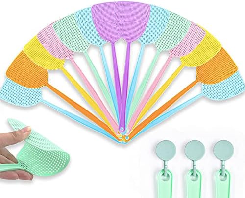 Banderi 14PCS Fly Swatters with Hook, Strong Flexible Long Fly Swatter Pack, 17.5 Inches Handle Fly Swatter/Fly Swatters for Indoor/Outdoor/Classroom/Office(6colors)(12 flyswatters)