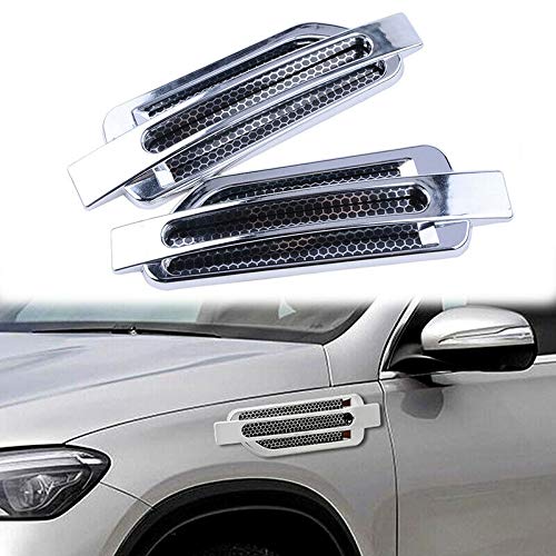 Riloer Car Side Airflow Grille Car Fender Vent Hood Chrome Silver Car Bonnet Air Intake Flow Vent Scoop Cover