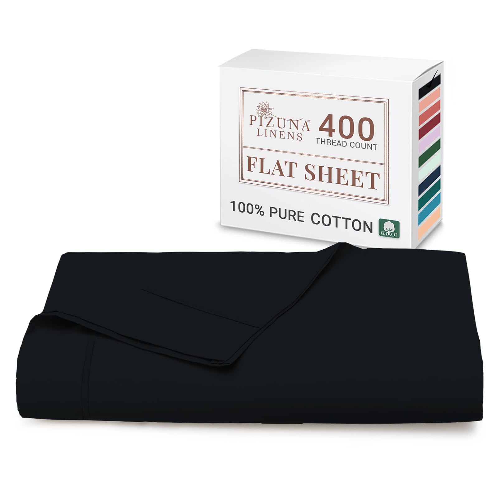 Pizuna Flat Sheets Double Black, 400 Thread Count Long Staple 100% Cotton Bed Sheets Double 230x280 cm, Soft Sateen Weave Top Sheet Double (Cotton Double Flat Sheet Black)