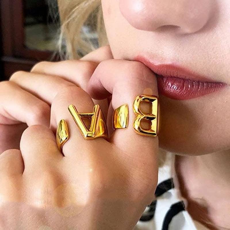 Fashion Adjustable Open Initial Rings for Women - Stainless Steel A-Z Letter Ring - Meaningful Wedding Jewelry Gift (Letter S)2