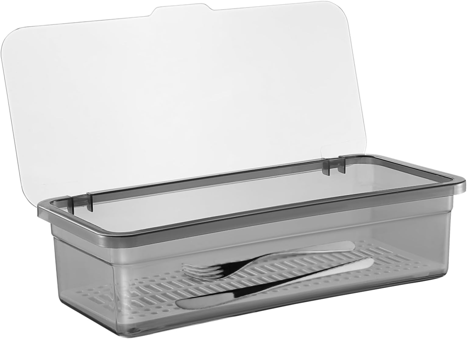 Silverware Organizer with Lid and Drainer: Plastic Kitchen Utensil Drawer Tray - Cutlery Tray Storage Container, Dinnerware Holder for Spoons Forks Knives